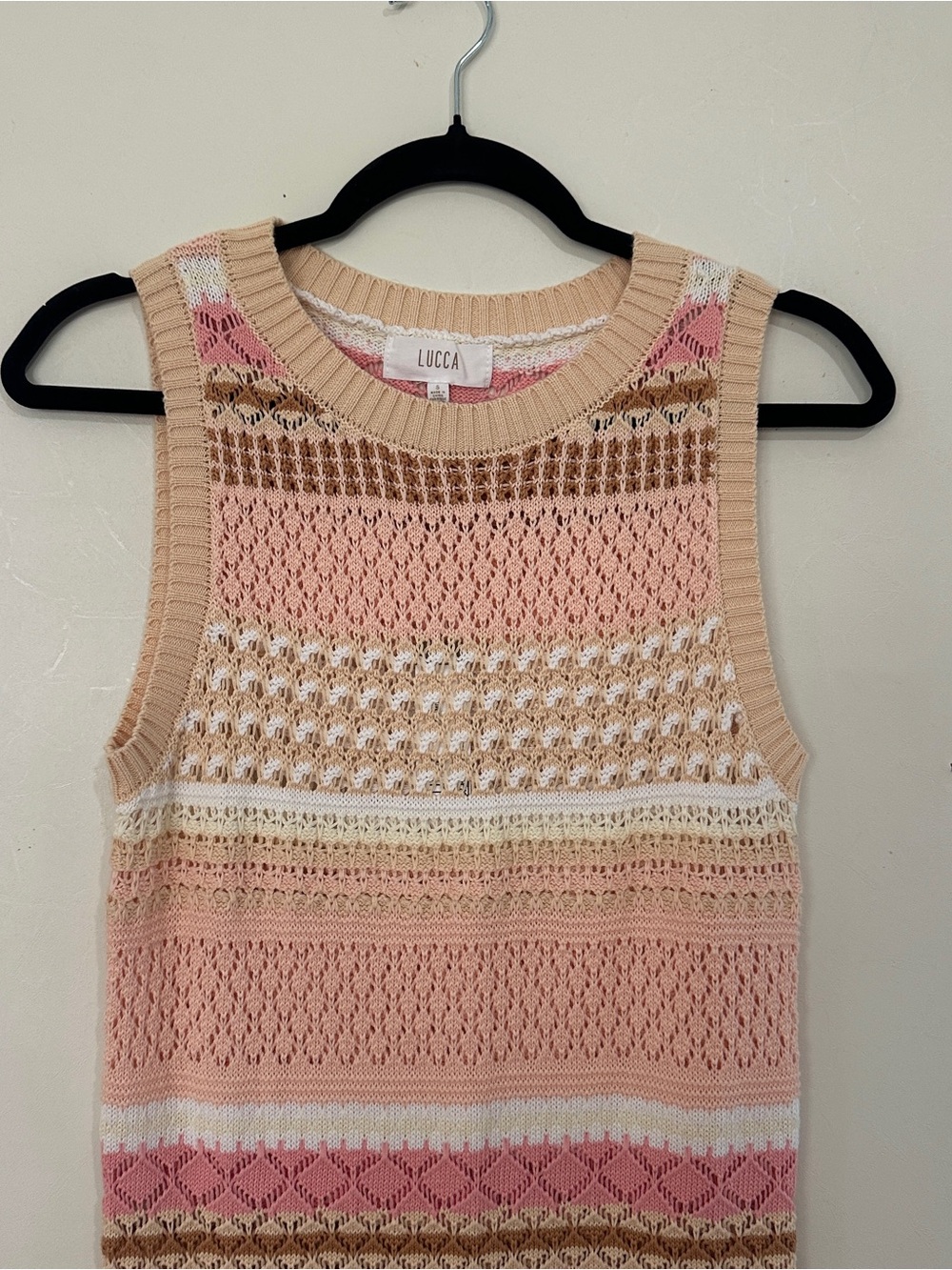 Lucca Couture Pink Peach Cream Striped Knit Maxi Dress